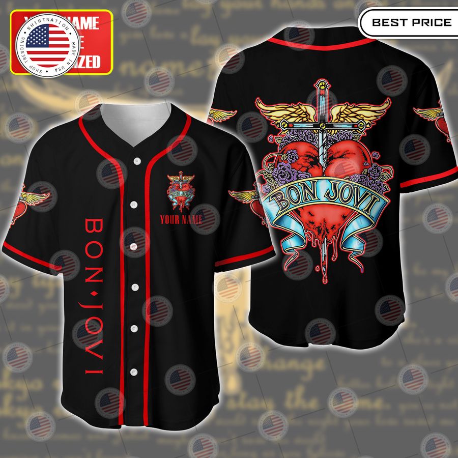 BEST Bon Jovi Custom Baseball Jersey baseball jersey product view 1