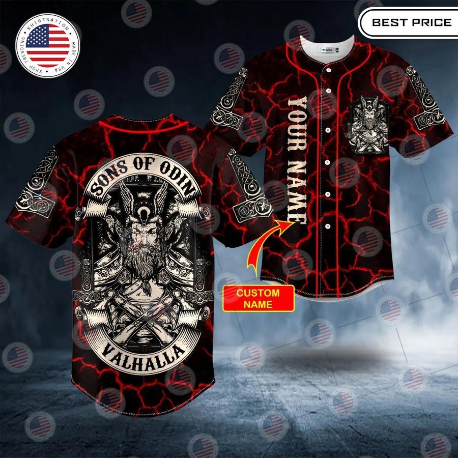 BEST Son of Odin Valhalla Viking Odin Fantasy Red Lightning Custom Baseball Jersey baseball jersey product view 1