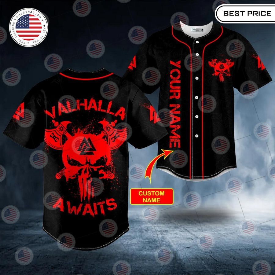BEST Valhalla Awaits Viking Custom Baseball Jersey baseball jersey product view 1