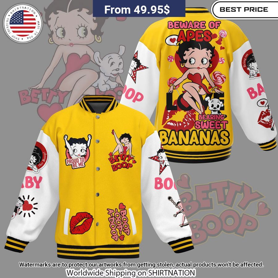 Betty Boop Beware Of Apes Baseball Jacket baseball jersey product view 1