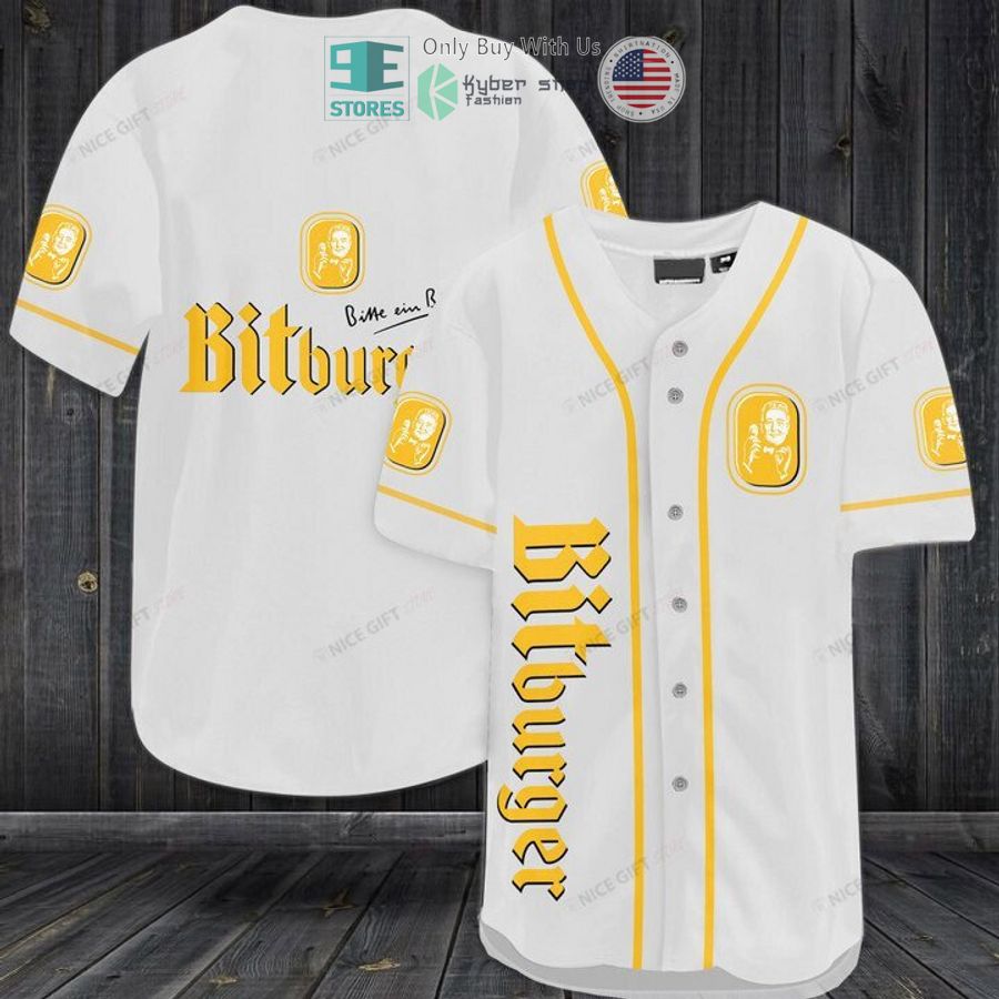 BEST Bitburger logo whtie Baseball Jersey baseball jersey product view 1