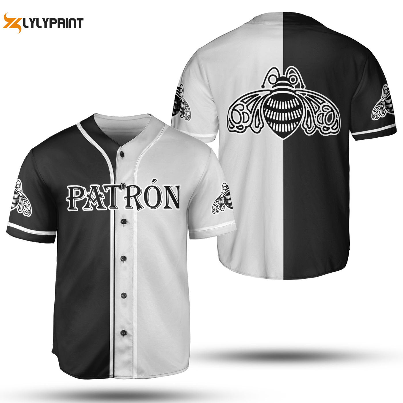 MLB Black & White Split Patron Tequila Jersey - Exclusive Baseball Collection - lylyprint.com baseball jersey product view 1
