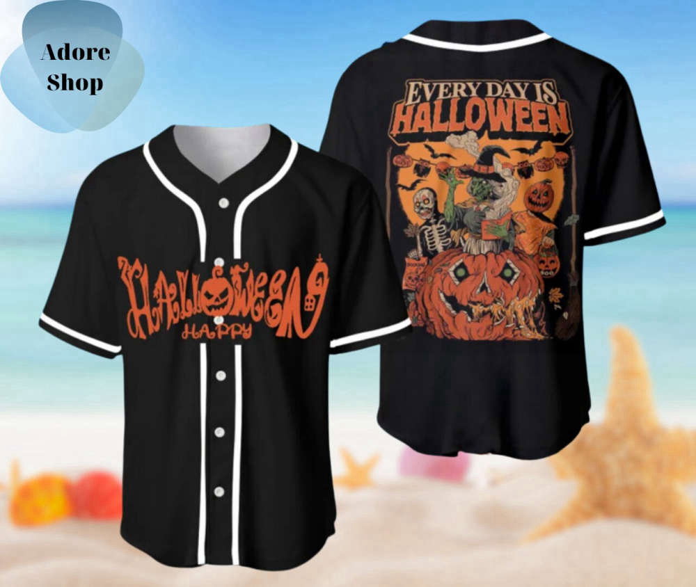 Black Happy Halloween Baseball Jersey Shirt, Perfect Holiday Gift For Adult, Youth, Kids - Aopprinter baseball jersey product view 2