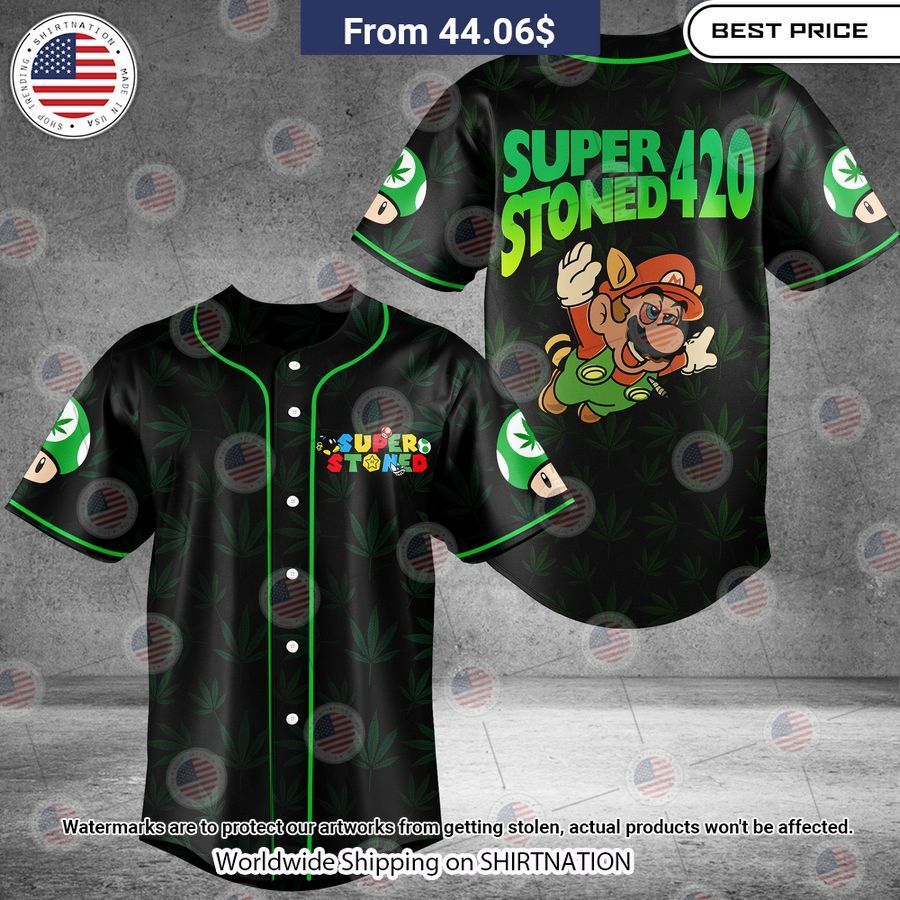 Black Super Stoned Cannabis Baseball Jersey baseball jersey product view 1