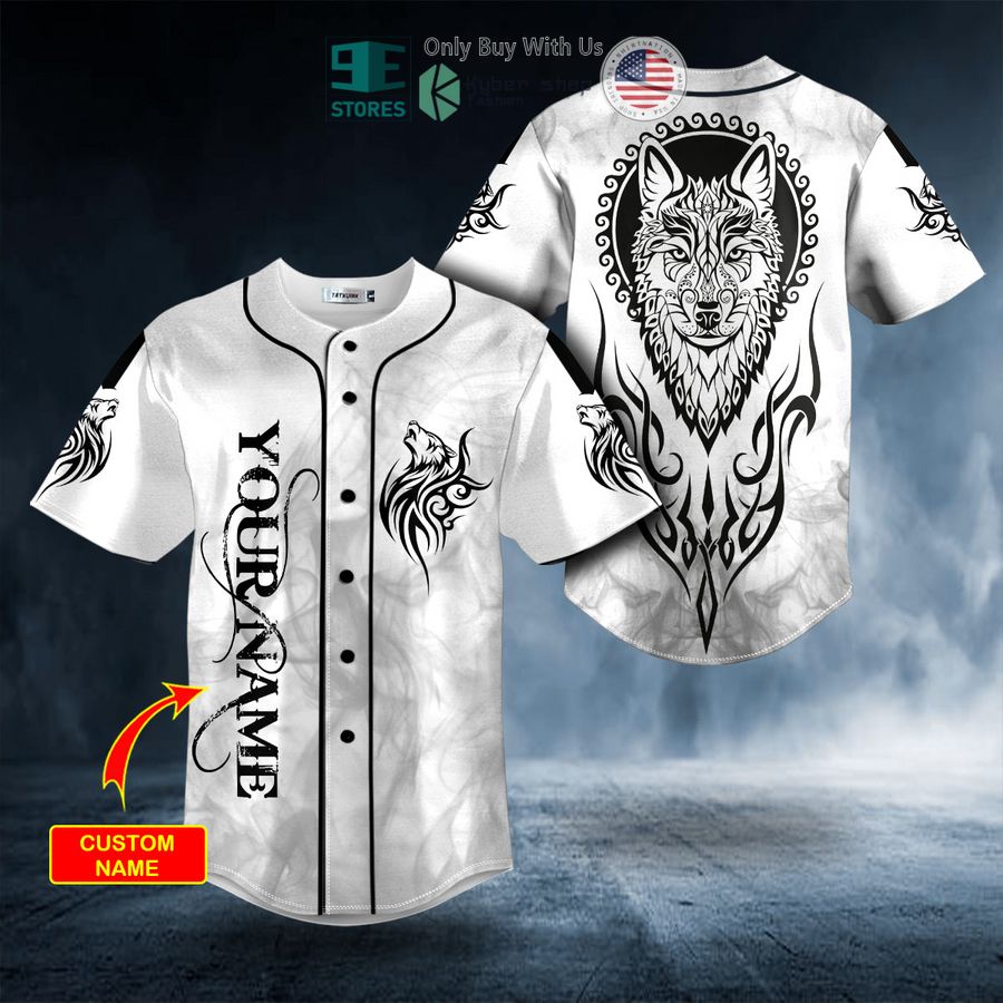 BEST Black White Yinyang Wolf Viking Tattoo Personalized Baseball Shirt baseball jersey product view 1