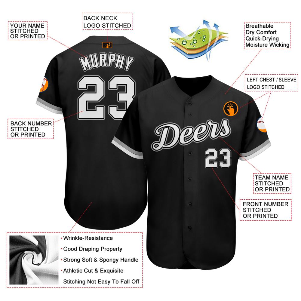 Custom Black White-Gray Authentic Baseball Jersey baseball jersey product view 3