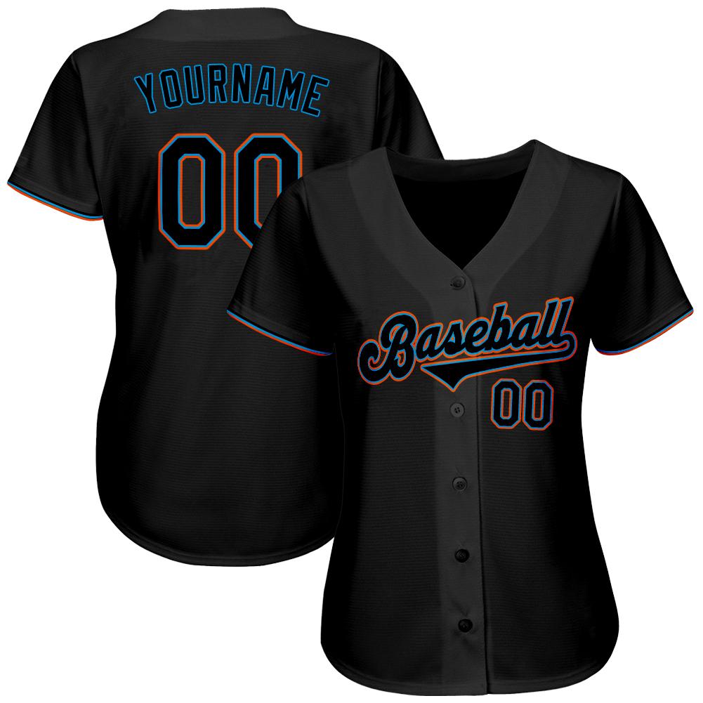 Custom Black Black-Light Blue Authentic Baseball Jersey baseball jersey product view 2