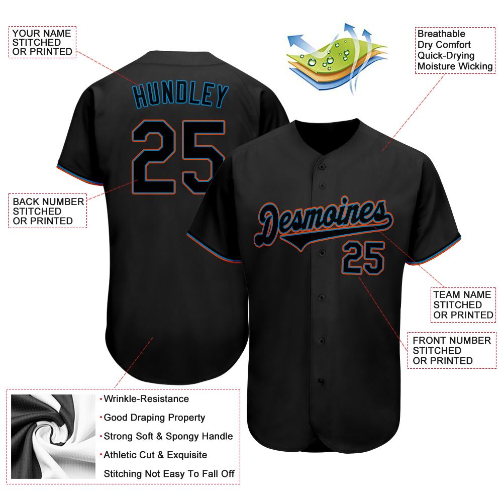 Custom Black Black-Light Blue Authentic Baseball Jersey baseball jersey product view 3