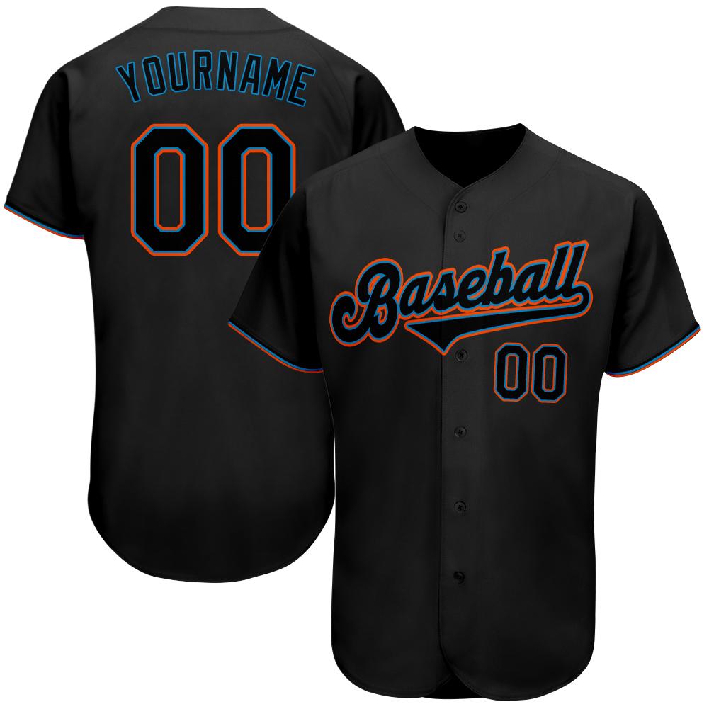 Custom Black Black-Light Blue Authentic Baseball Jersey baseball jersey product view 1