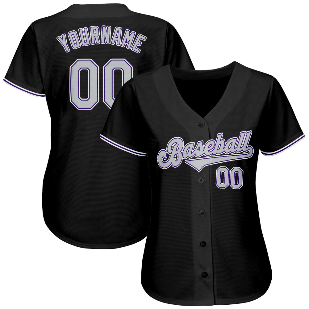 Custom Black Gray-Purple Authentic Baseball Jersey baseball jersey product view 2