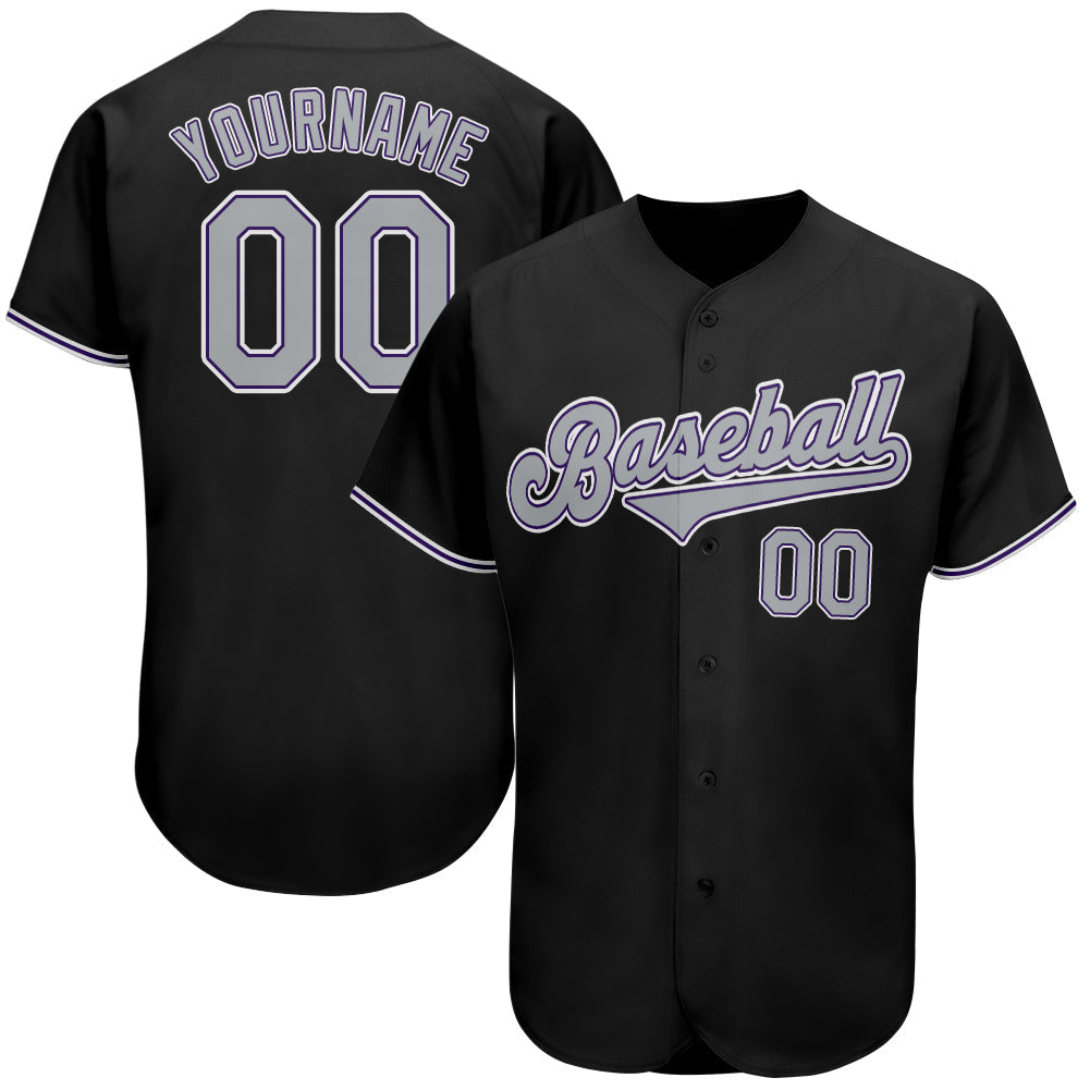 Custom Black Gray-Purple Authentic Baseball Jersey baseball jersey product view 1