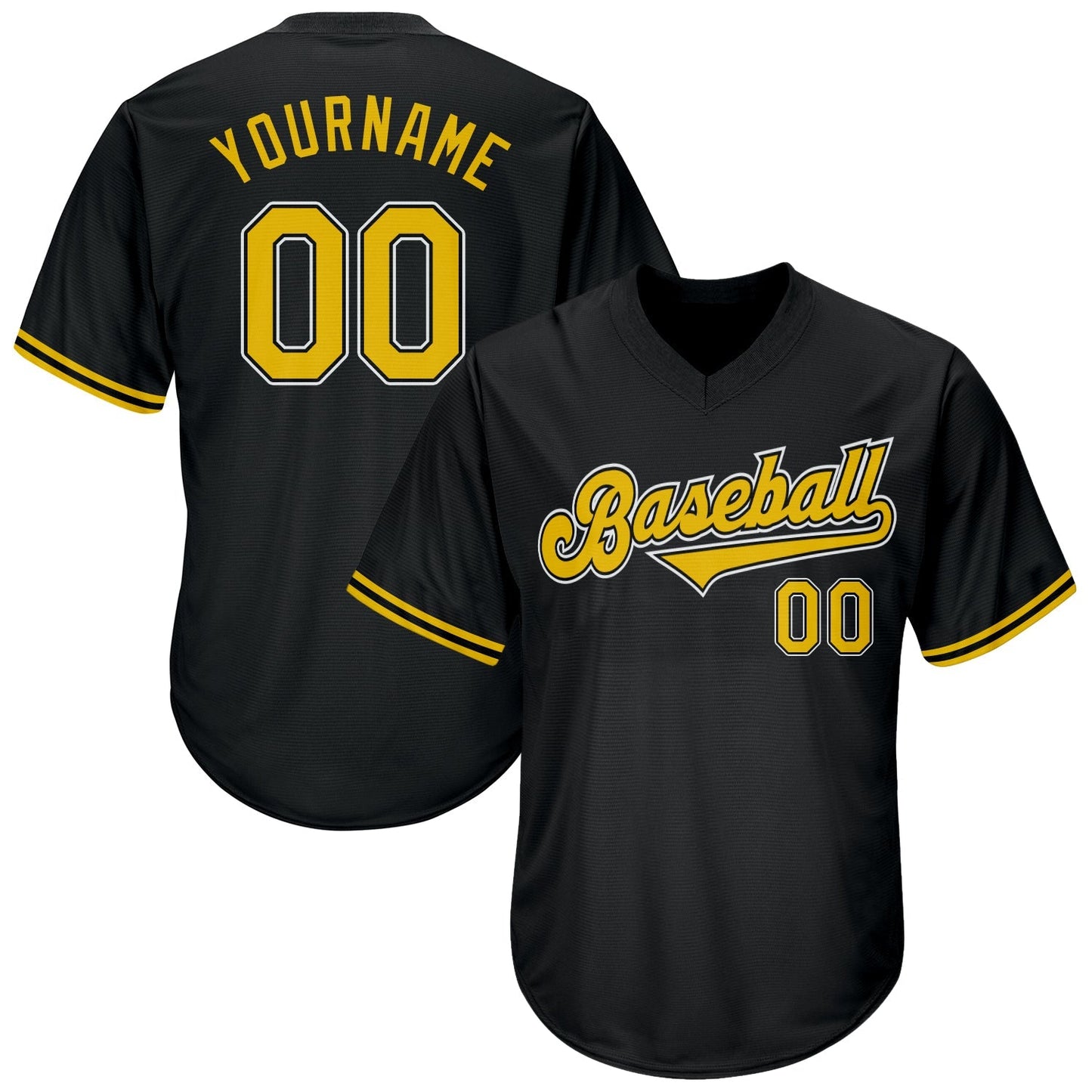 Custom Black Gold-White Authentic Throwback Rib-Knit Baseball Jersey Shirt baseball jersey product view 1