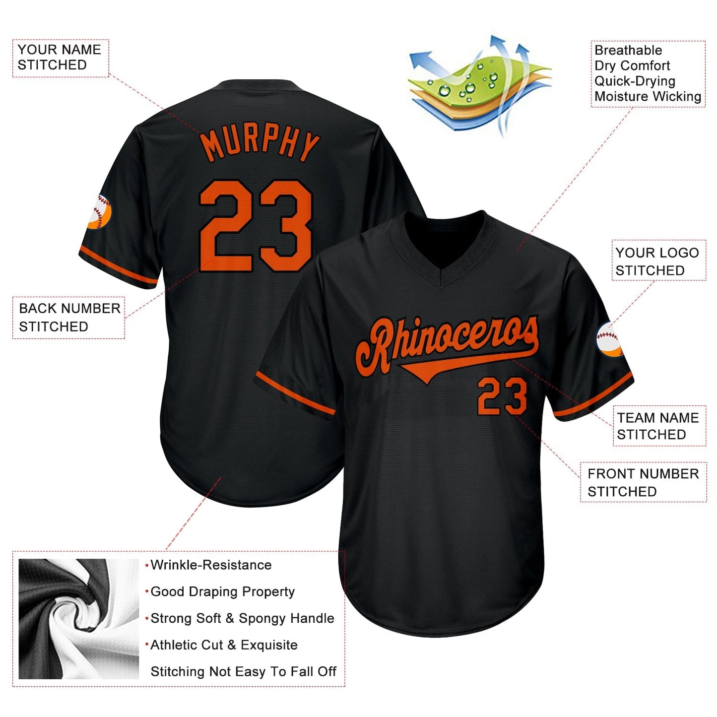 Custom Black Orange-Black Authentic Throwback Rib-Knit Baseball Jersey Shirt baseball jersey product view 4