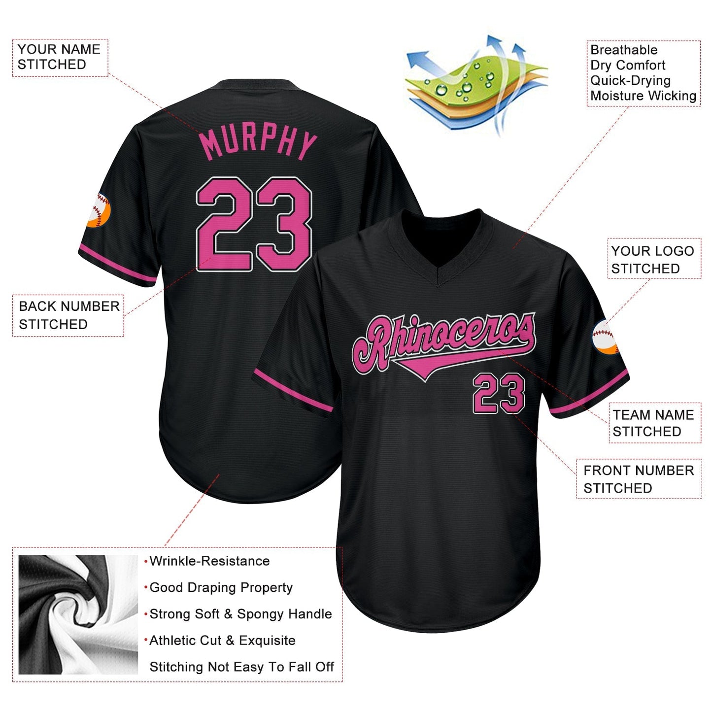 Custom Black Pink-White Authentic Throwback Rib-Knit Baseball Jersey Shirt baseball jersey product view 4