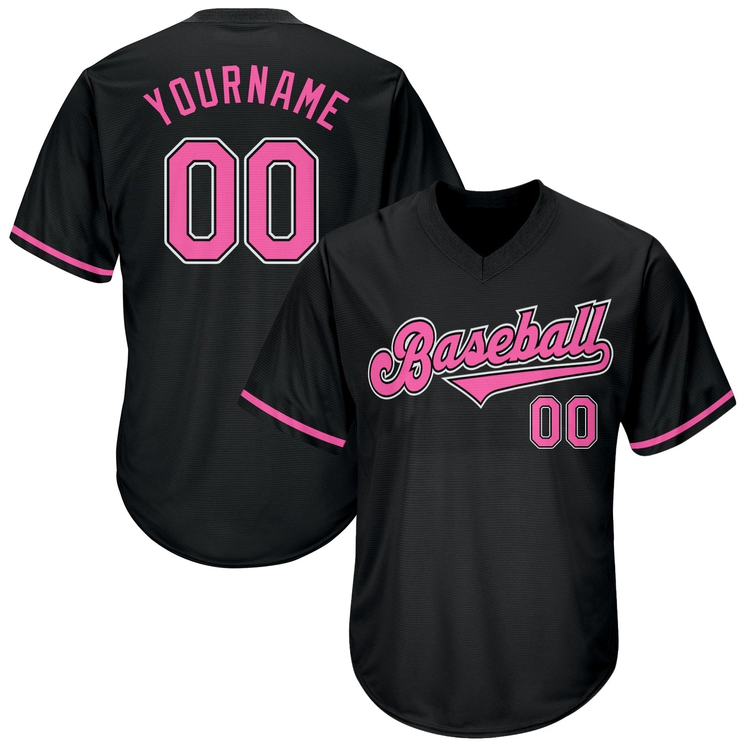 Custom Black Pink-White Authentic Throwback Rib-Knit Baseball Jersey Shirt baseball jersey product view 1