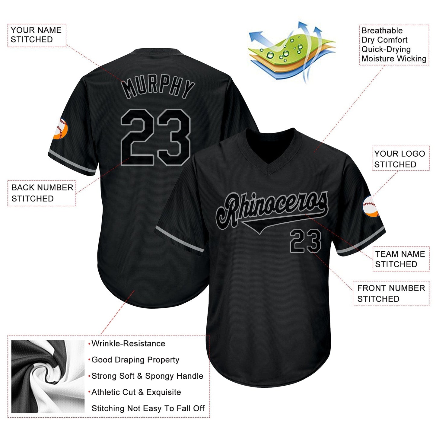 Custom Black Black-Gray Authentic Throwback Rib-Knit Baseball Jersey Shirt baseball jersey product view 4