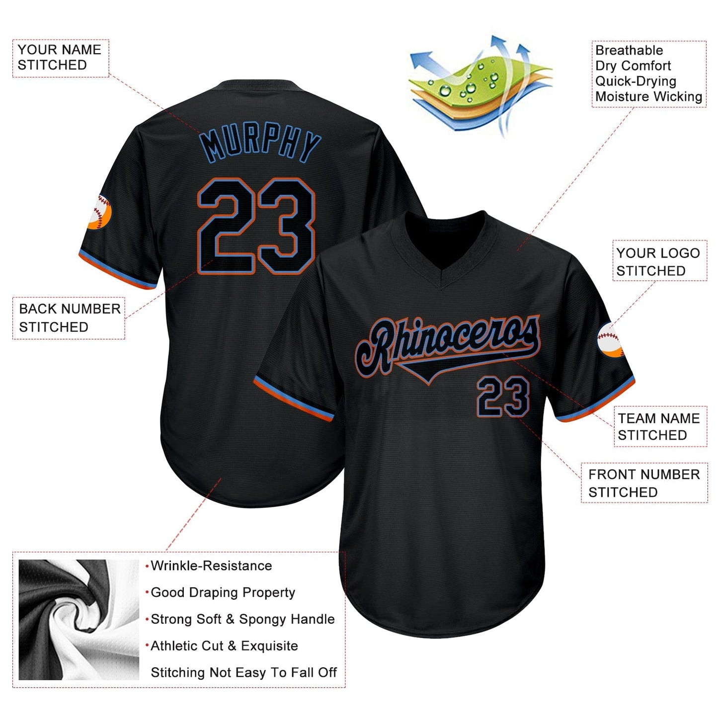 Custom Black Black-Powder Blue Authentic Throwback Rib-Knit Baseball Jersey Shirt baseball jersey product view 4