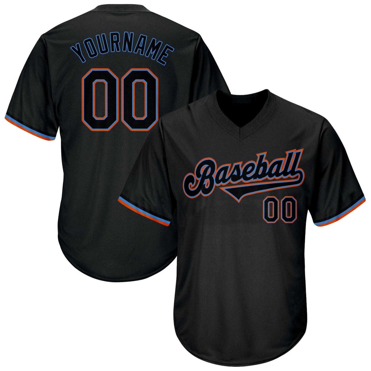 Custom Black Black-Powder Blue Authentic Throwback Rib-Knit Baseball Jersey Shirt baseball jersey product view 1
