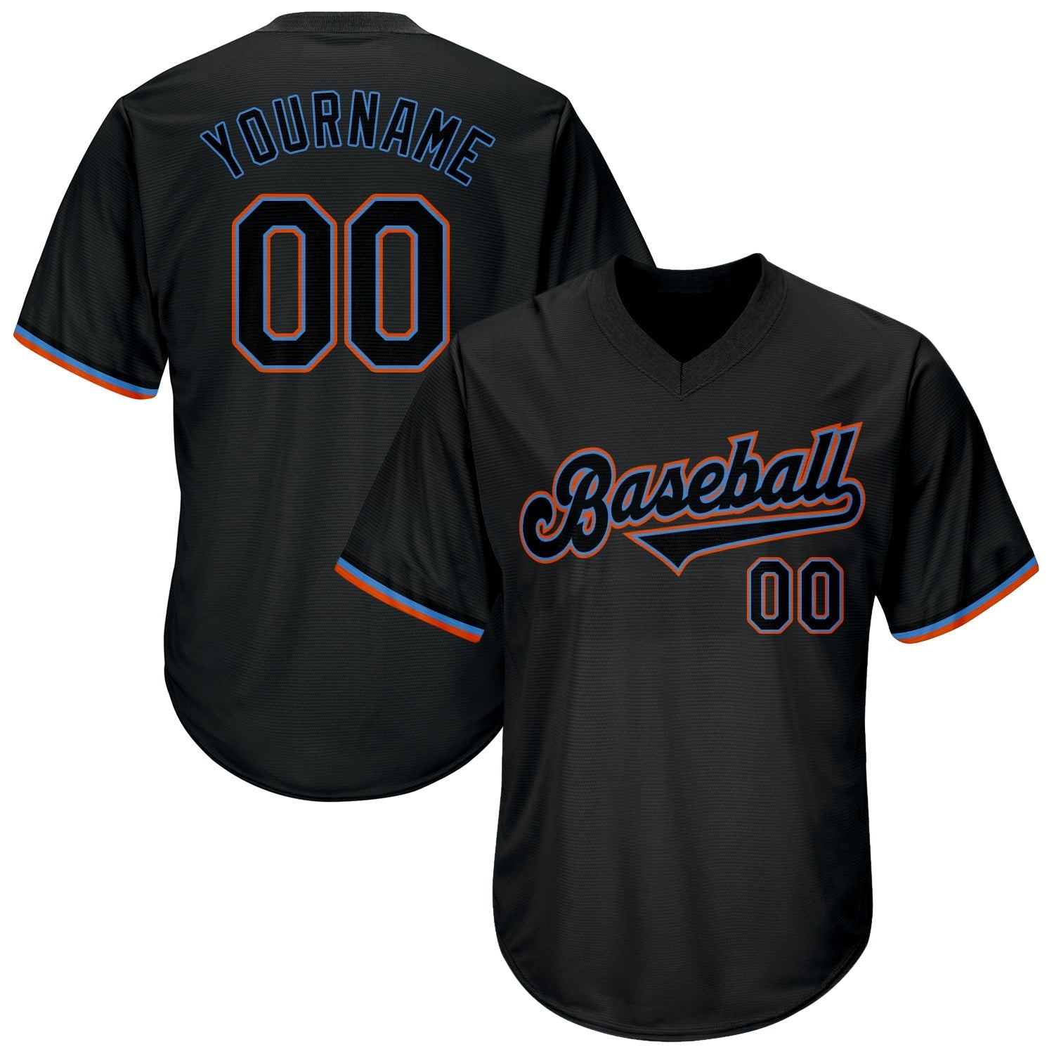 Custom Black Black-Powder Blue Authentic Throwback Rib-Knit Baseball Jersey Shirt baseball jersey product view 1