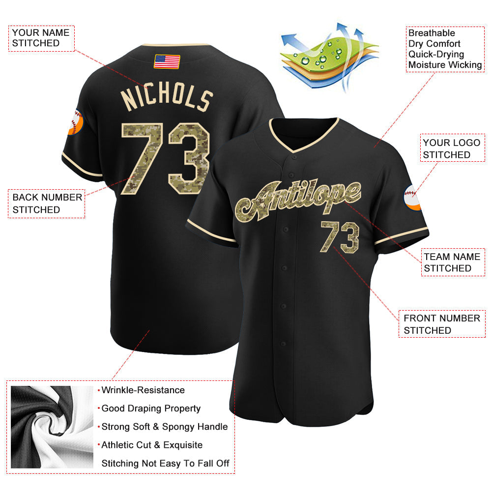 Custom Black Camo-City Cream Authentic American Flag Fashion Baseball Jersey baseball jersey product view 3
