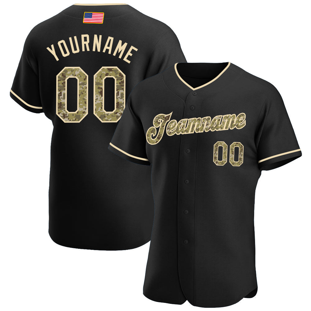 Custom Black Camo-City Cream Authentic American Flag Fashion Baseball Jersey baseball jersey product view 1