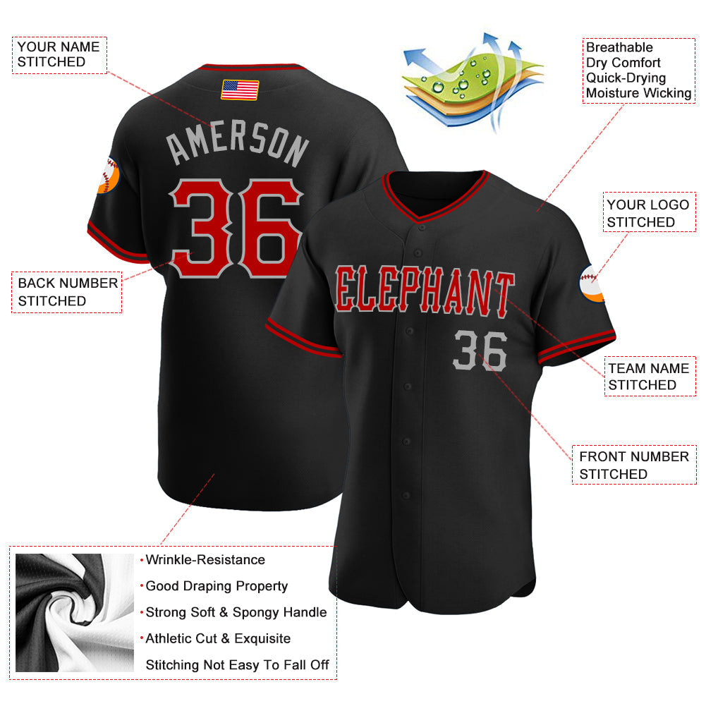 Custom Black Red-Gray Authentic American Flag Fashion Baseball Jersey baseball jersey product view 3