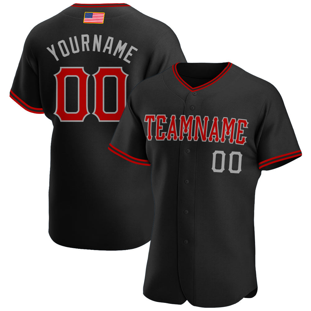 Custom Black Red-Gray Authentic American Flag Fashion Baseball Jersey baseball jersey product view 1