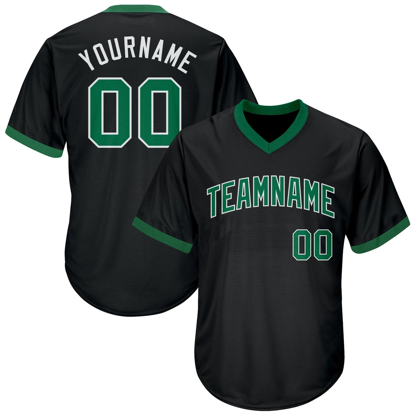 Custom Black Kelly Green-White Authentic Throwback Rib-Knit Baseball Jersey Shirt baseball jersey product view 1