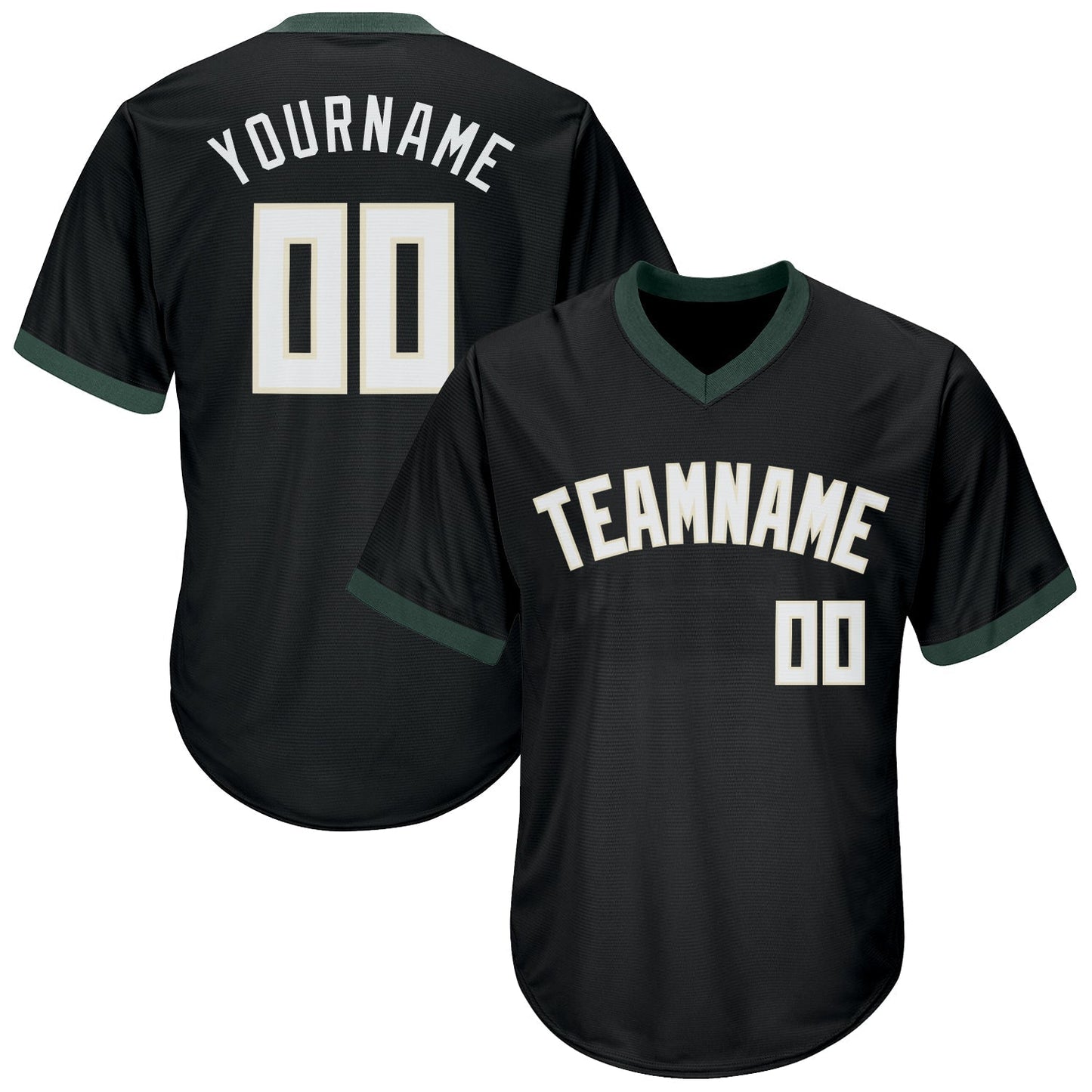 Custom Black White-Hunter Green Authentic Throwback Rib-Knit Baseball Jersey Shirt baseball jersey product view 1