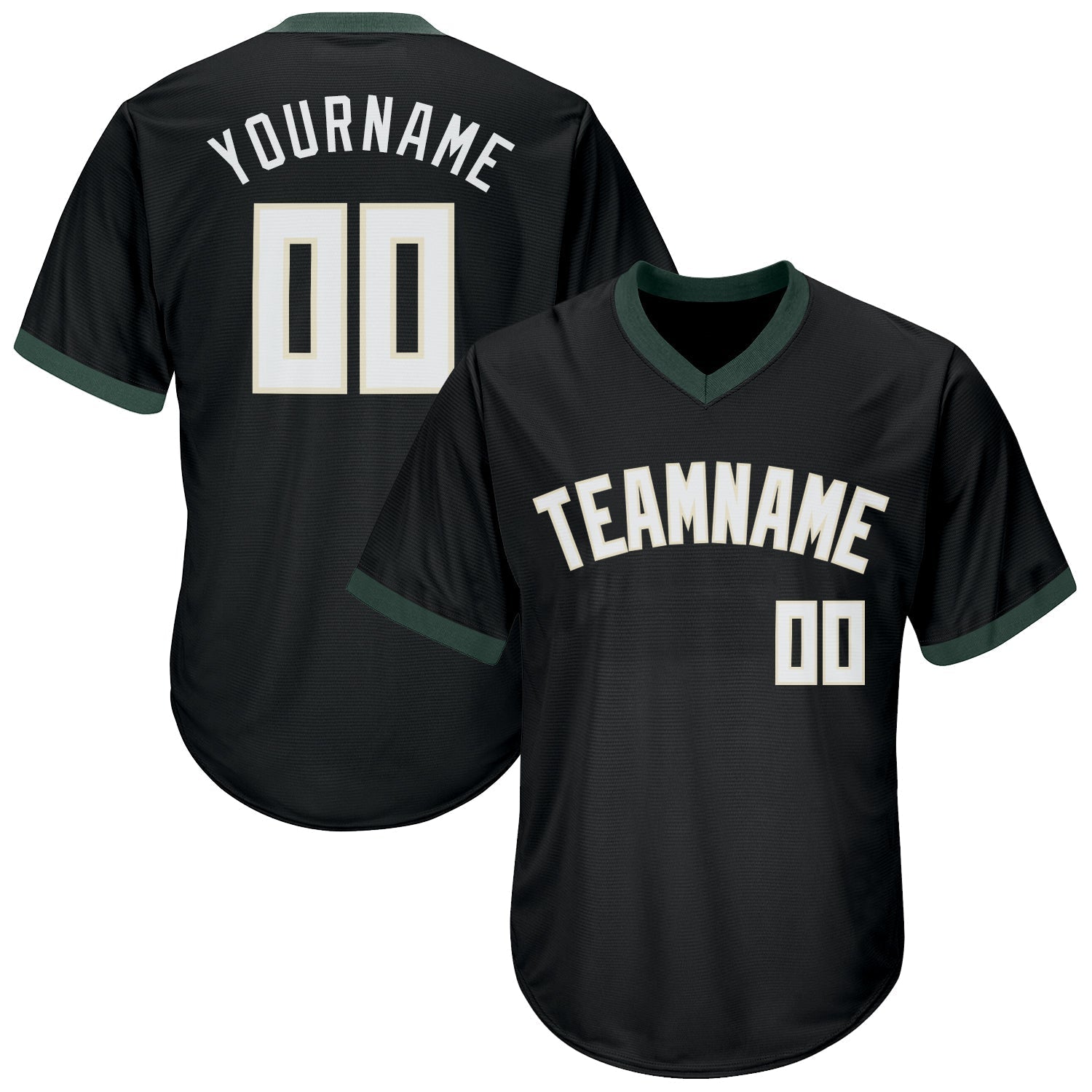 Custom Black White-Hunter Green Authentic Throwback Rib-Knit Baseball Jersey Shirt baseball jersey product view 1