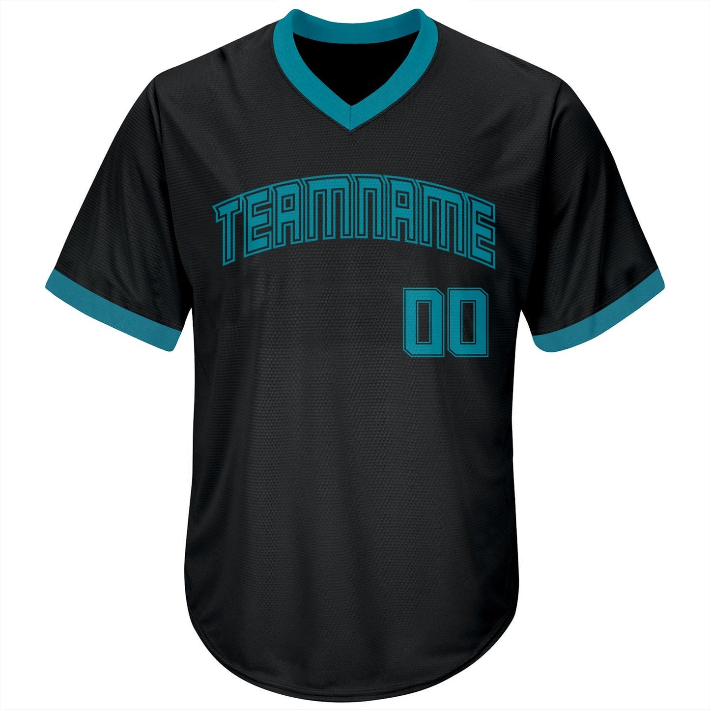 Custom Black Teal-Black Authentic Throwback Rib-Knit Baseball Jersey Shirt baseball jersey product view 2