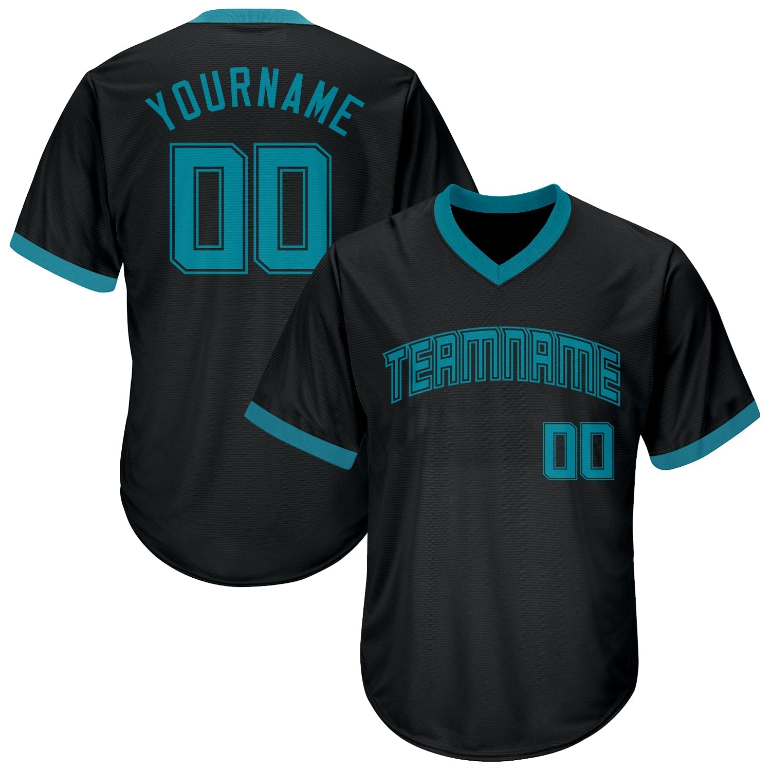 Custom Black Teal-Black Authentic Throwback Rib-Knit Baseball Jersey Shirt baseball jersey product view 1