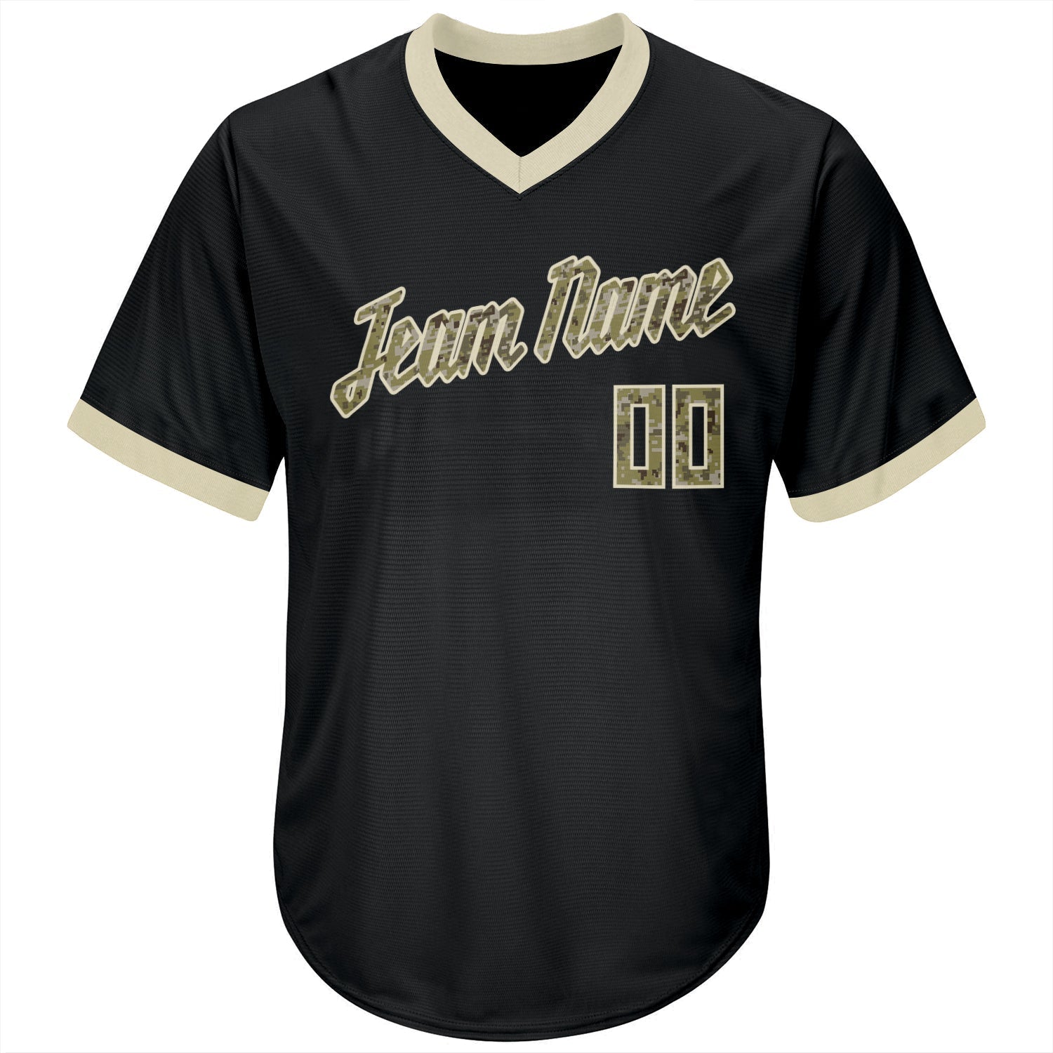 Custom Black Camo-Cream Authentic Throwback Rib-Knit Baseball Jersey Shirt baseball jersey product view 2
