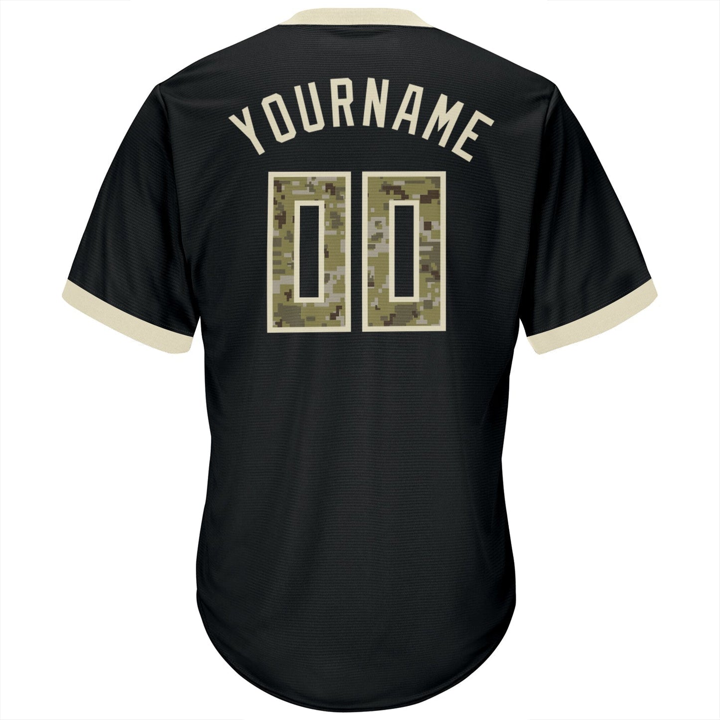 Custom Black Camo-Cream Authentic Throwback Rib-Knit Baseball Jersey Shirt baseball jersey product view 3