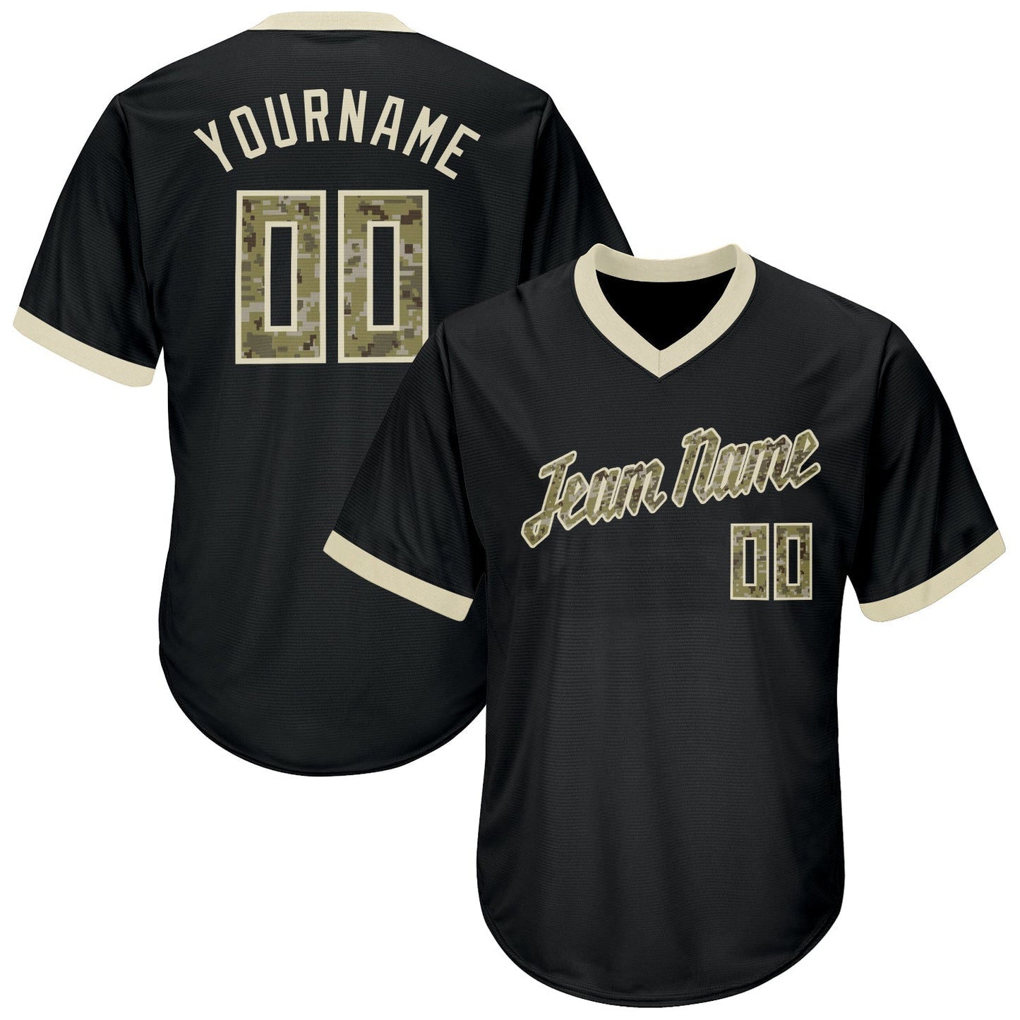 Custom Black Camo-Cream Authentic Throwback Rib-Knit Baseball Jersey Shirt baseball jersey product view 1