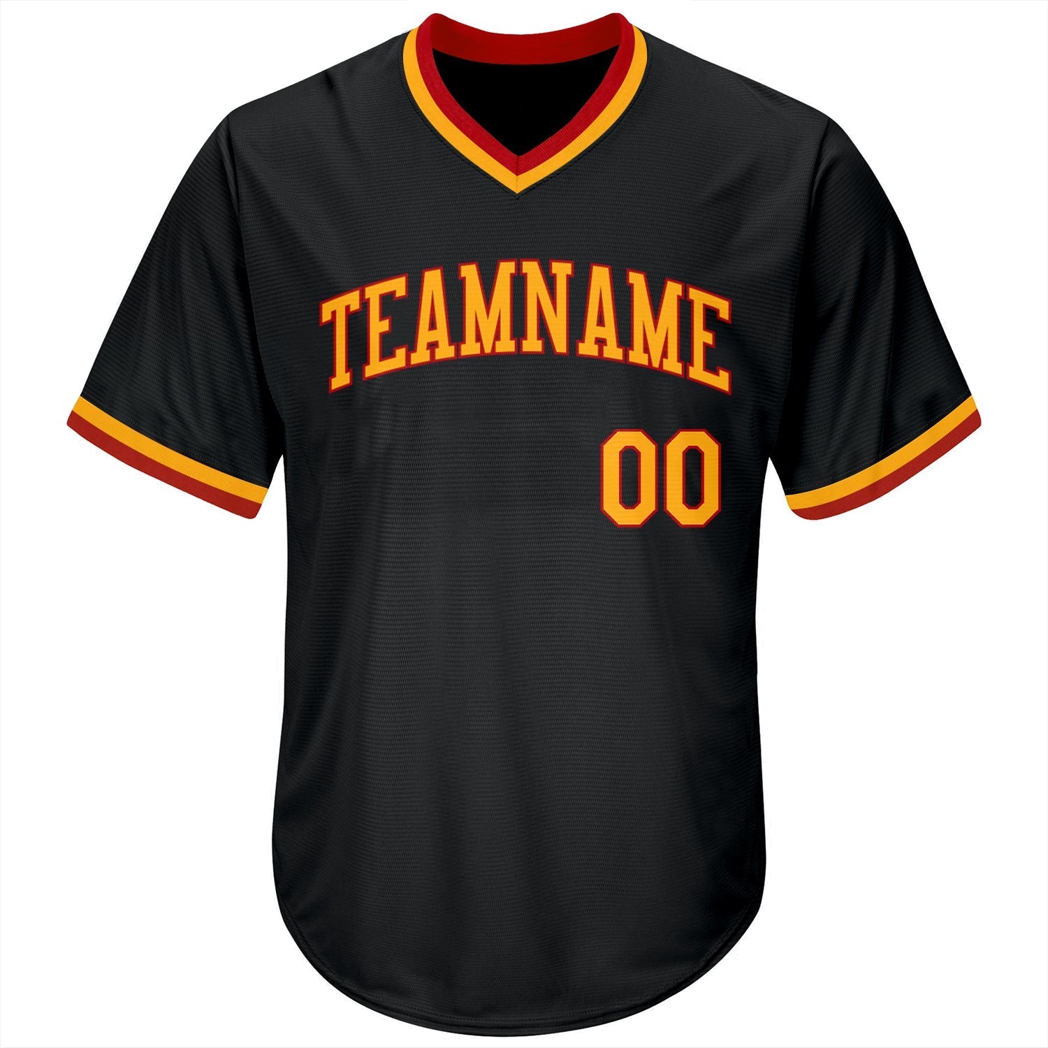 Custom Black Gold-Red Authentic Throwback Rib-Knit Baseball Jersey Shirt baseball jersey product view 2
