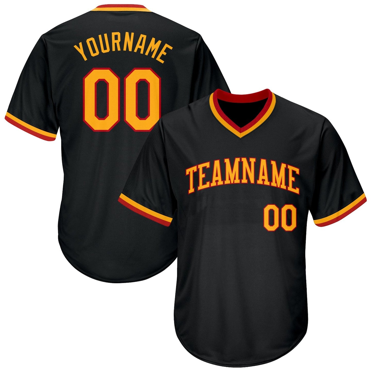 Custom Black Gold-Red Authentic Throwback Rib-Knit Baseball Jersey Shirt baseball jersey product view 1
