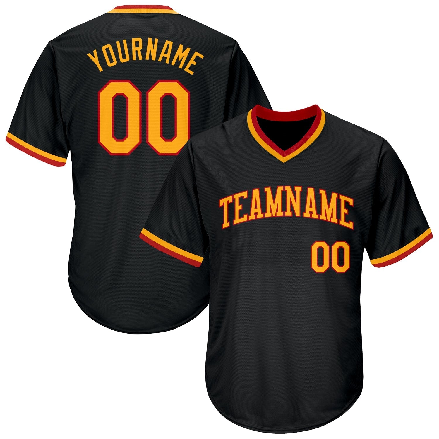Custom Black Gold-Red Authentic Throwback Rib-Knit Baseball Jersey Shirt baseball jersey product view 1