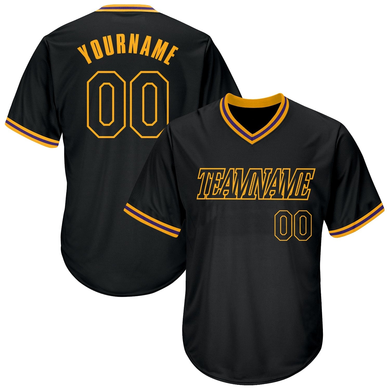 Custom Black Black-Gold Authentic Throwback Rib-Knit Baseball Jersey Shirt baseball jersey product view 1