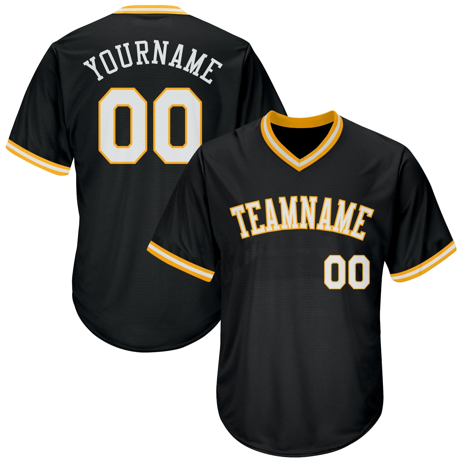 Custom Black White-Gold Authentic Throwback Rib-Knit Baseball Jersey Shirt baseball jersey product view 1