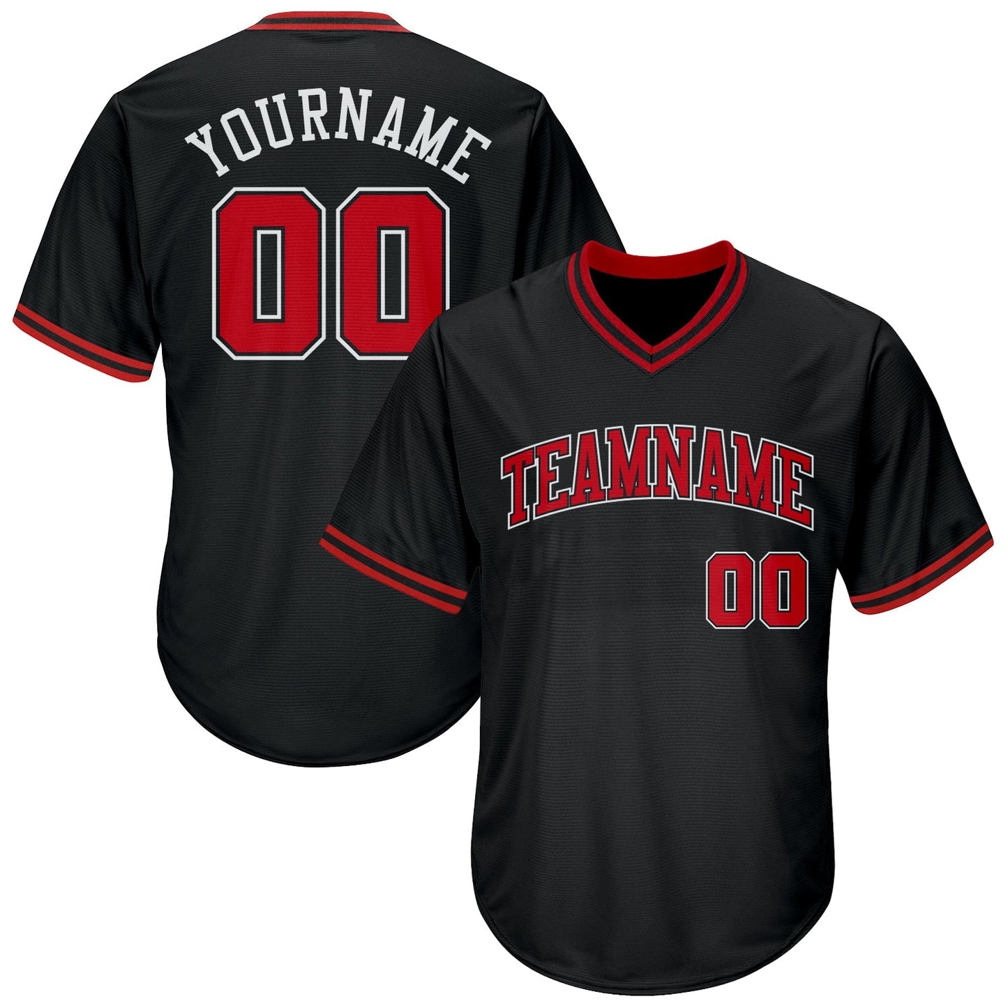 Custom Black Red-White Authentic Throwback Rib-Knit Baseball Jersey Shirt baseball jersey product view 1