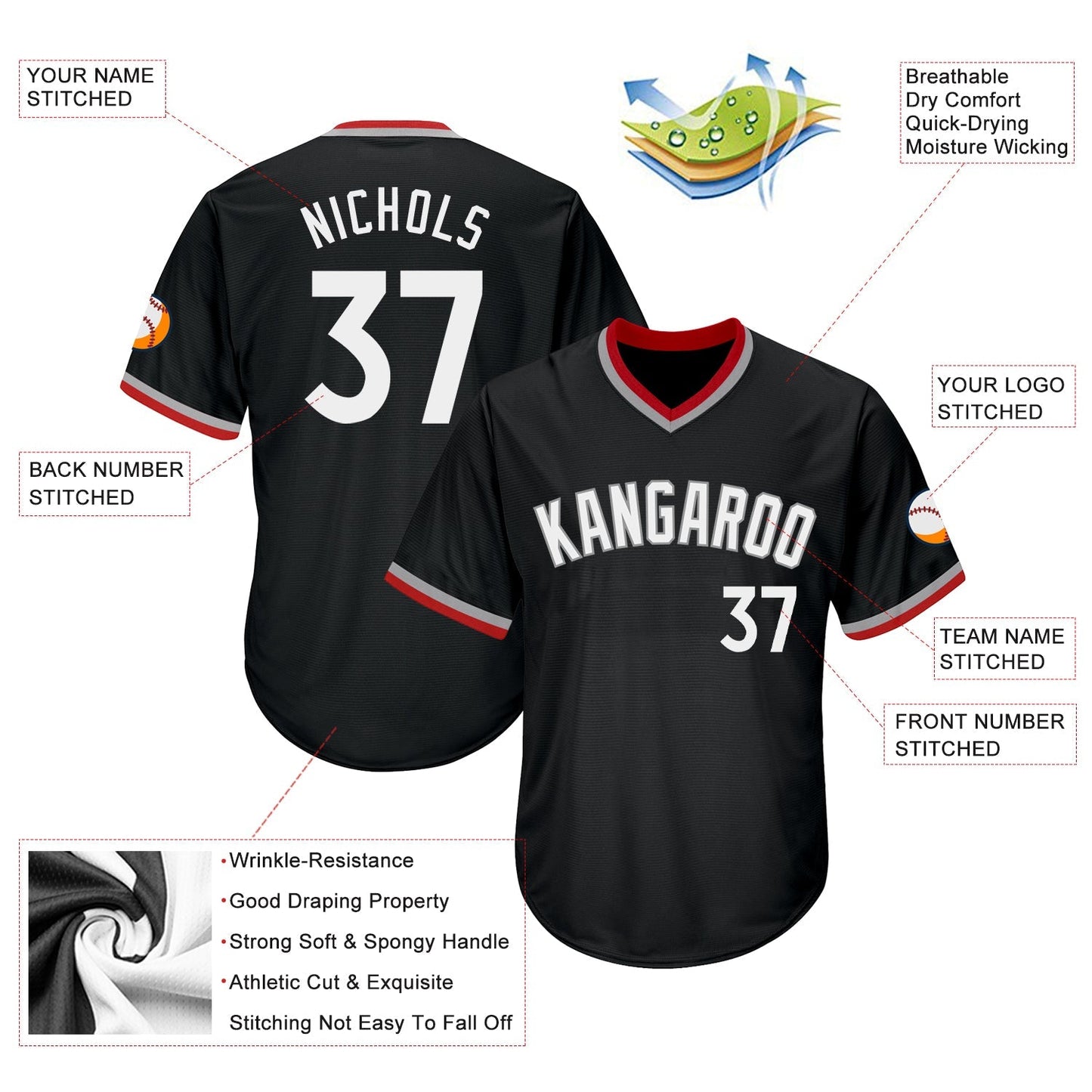 Custom Black White-Gray Authentic Throwback Rib-Knit Baseball Jersey Shirt baseball jersey product view 4