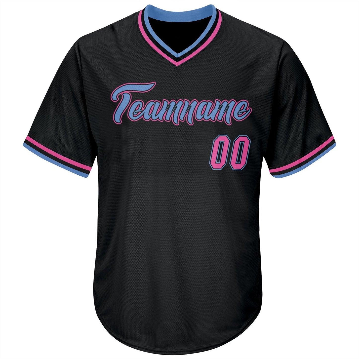 Custom Black Pink-Light Blue Authentic Throwback Rib-Knit Baseball Jersey Shirt baseball jersey product view 2