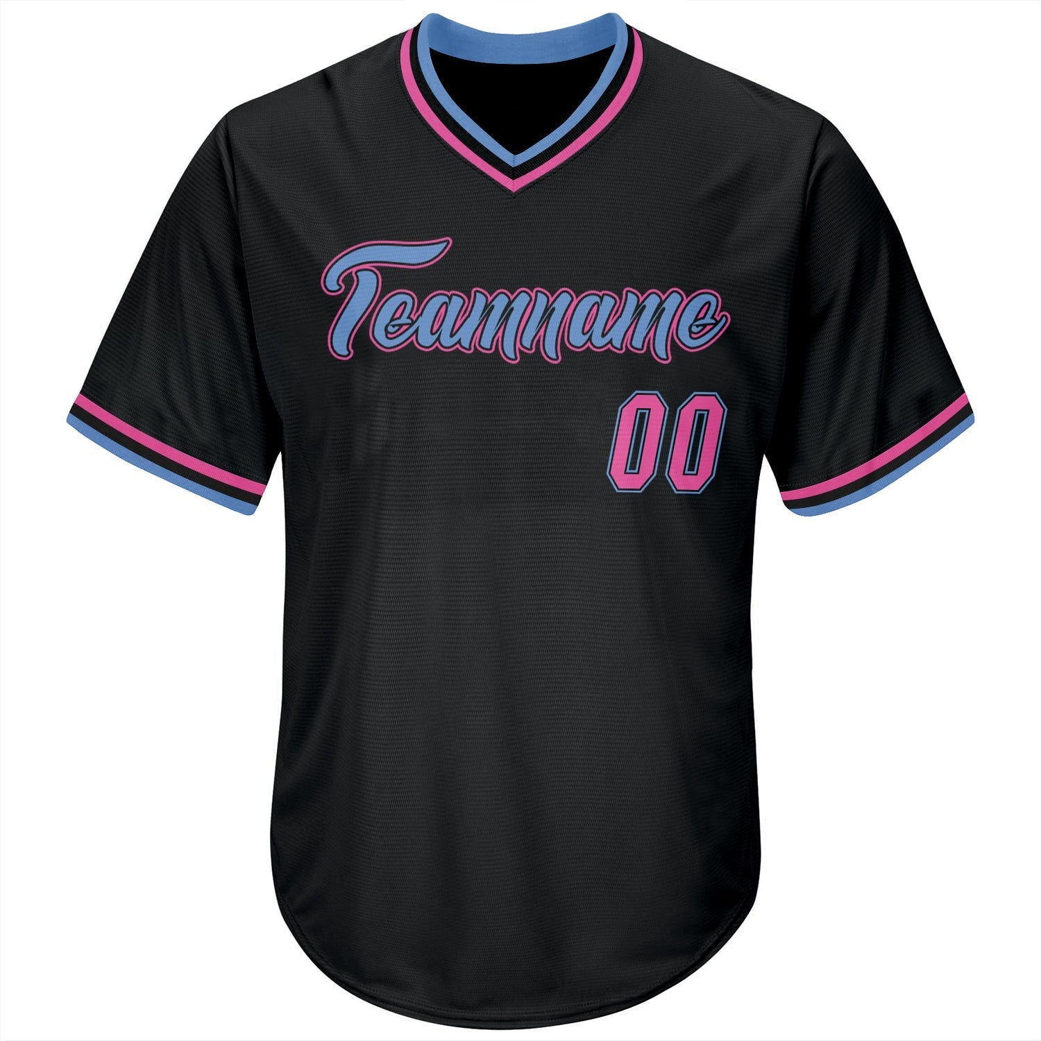 Custom Black Pink-Light Blue Authentic Throwback Rib-Knit Baseball Jersey Shirt baseball jersey product view 2