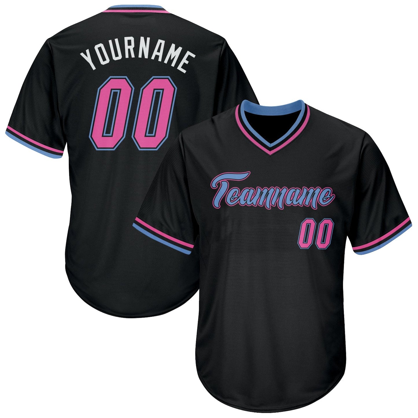 Custom Black Pink-Light Blue Authentic Throwback Rib-Knit Baseball Jersey Shirt baseball jersey product view 1