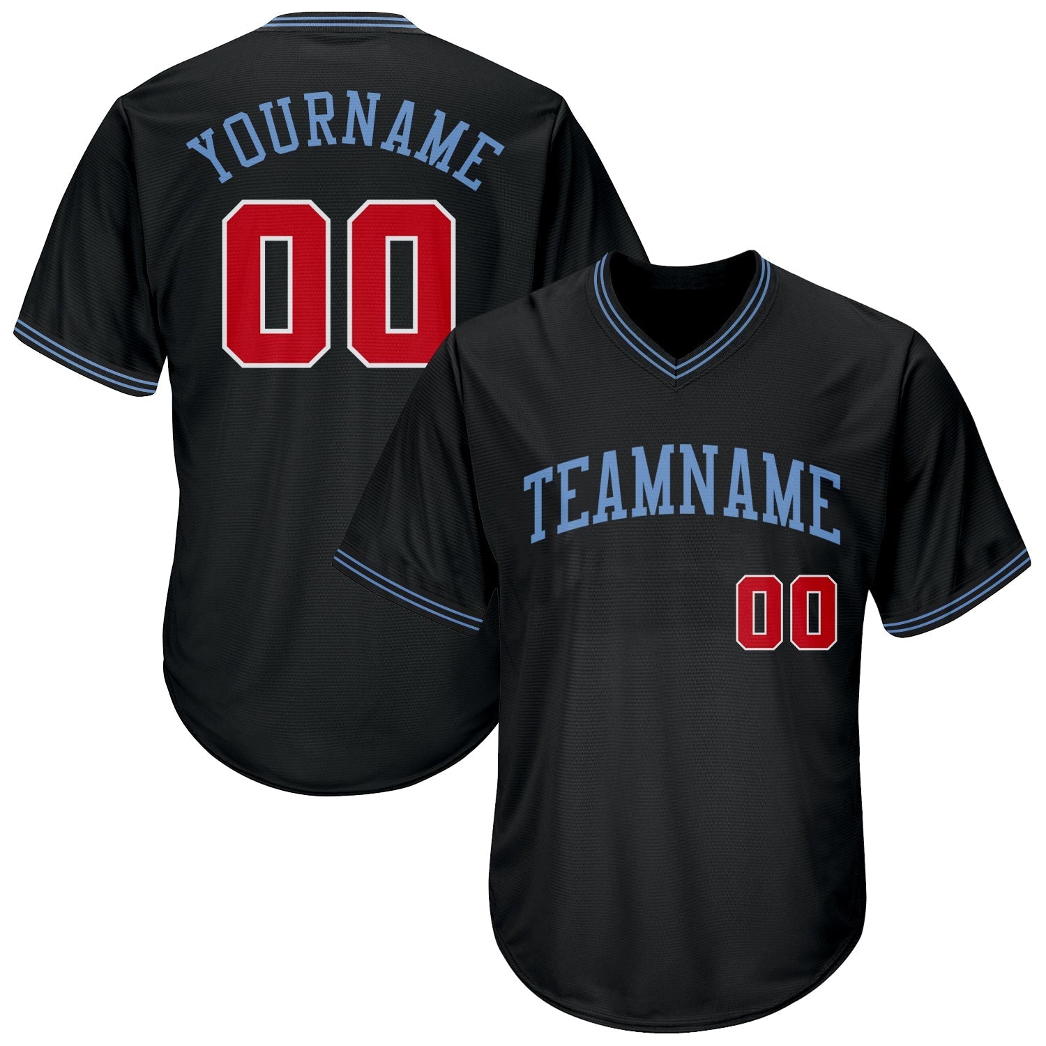 Custom Black Red-Light Blue Authentic Throwback Rib-Knit Baseball Jersey Shirt baseball jersey product view 1