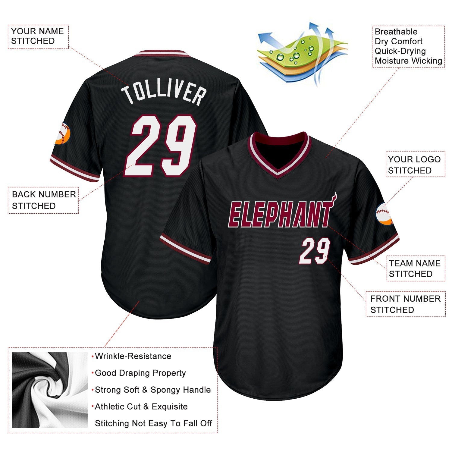 Custom Black White-Maroon Authentic Throwback Rib-Knit Baseball Jersey Shirt baseball jersey product view 4
