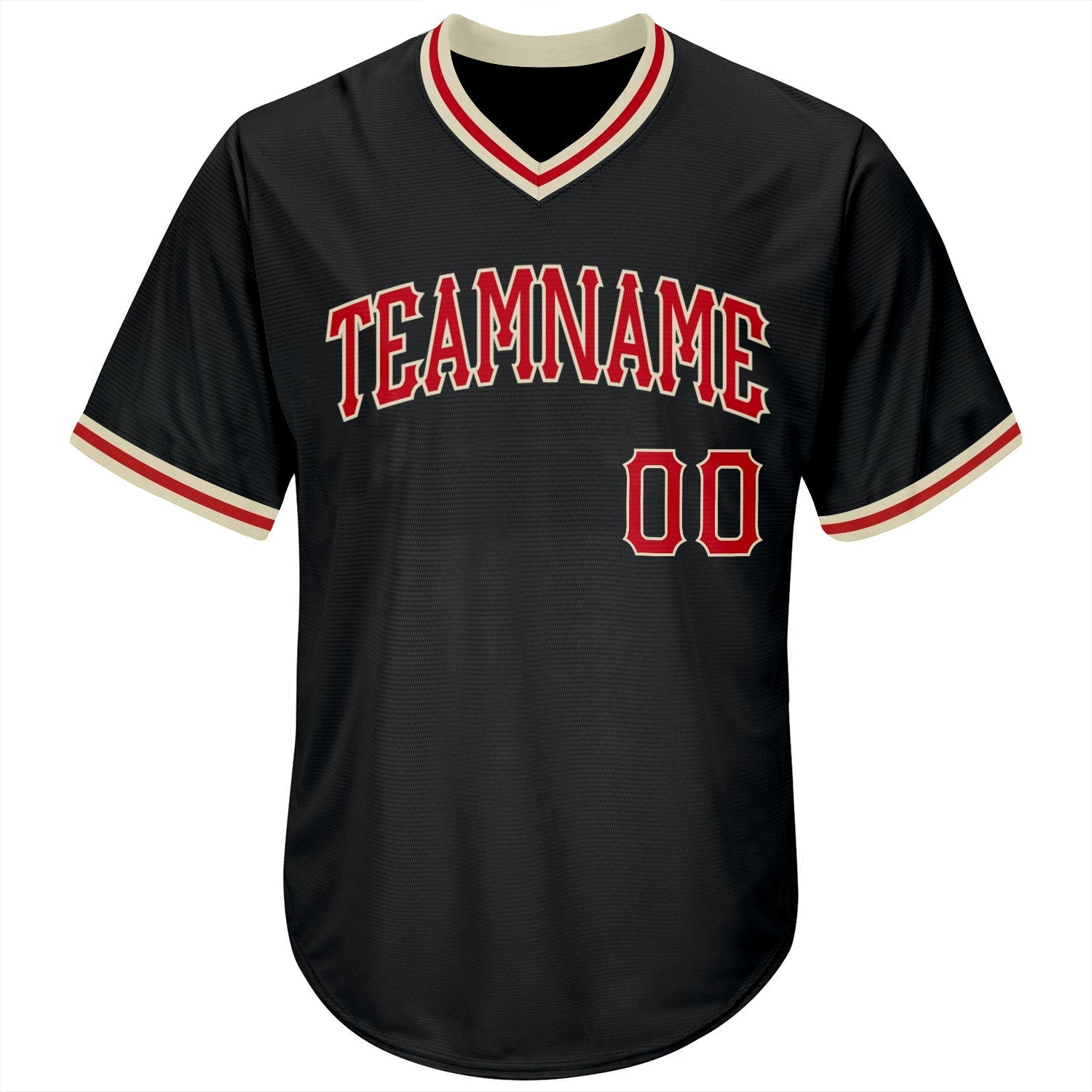 Custom Black Red-Cream Authentic Throwback Rib-Knit Baseball Jersey Shirt baseball jersey product view 2