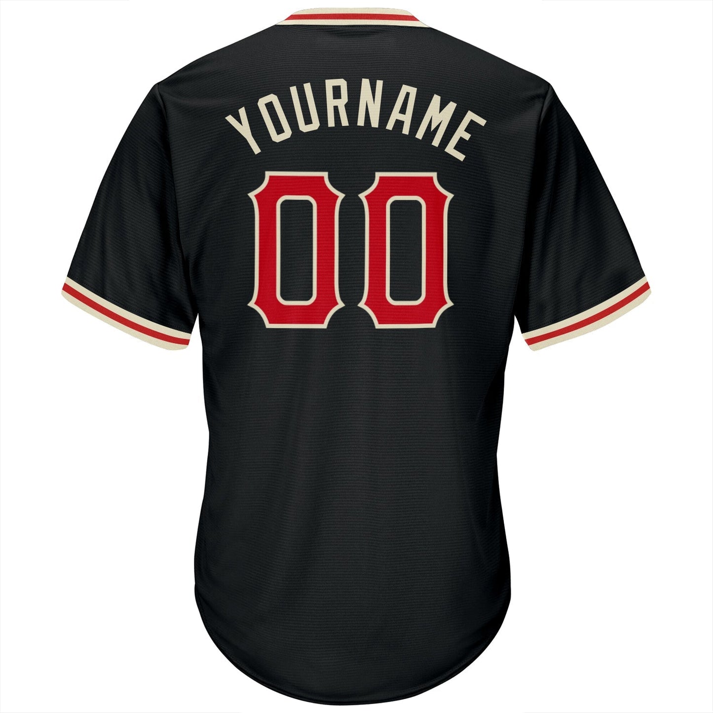 Custom Black Red-Cream Authentic Throwback Rib-Knit Baseball Jersey Shirt baseball jersey product view 3