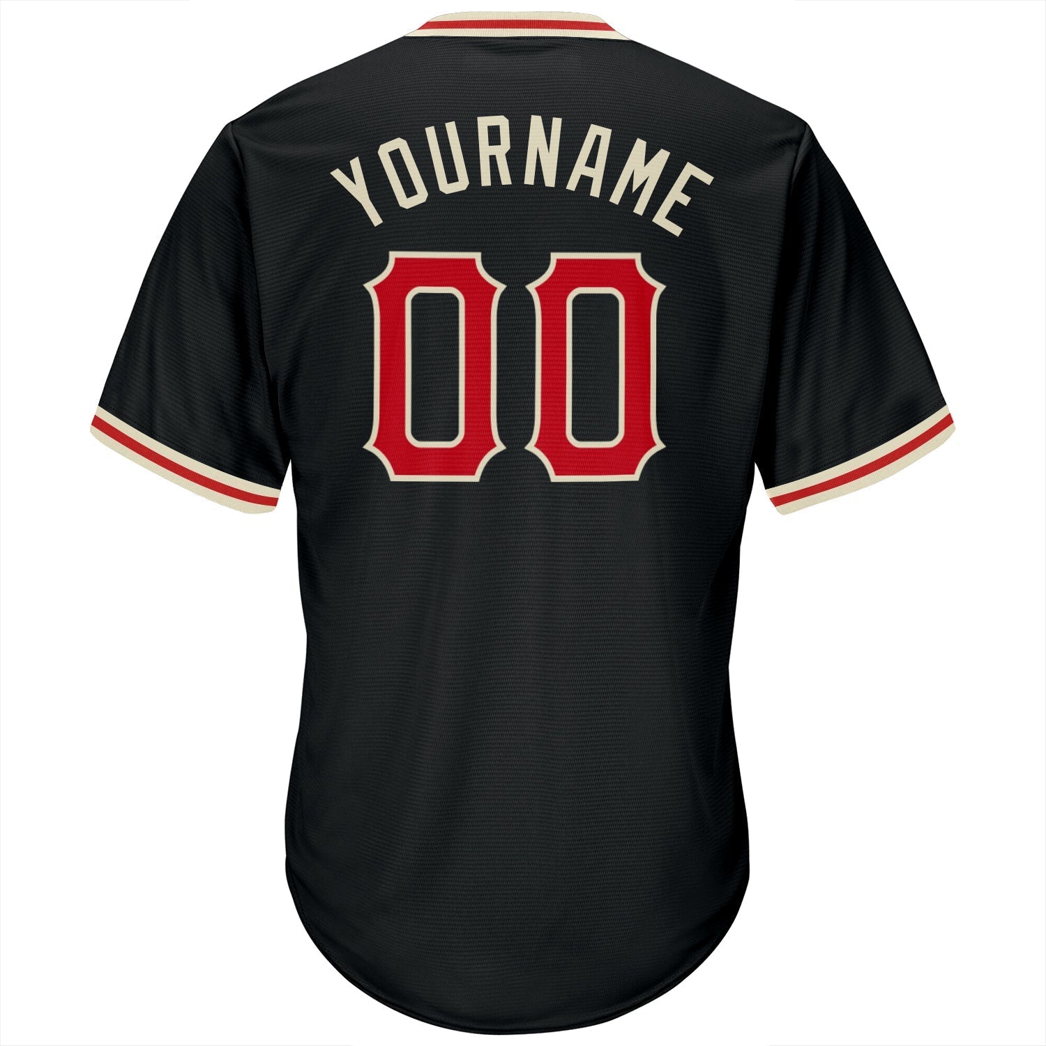 Custom Black Red-Cream Authentic Throwback Rib-Knit Baseball Jersey Shirt baseball jersey product view 3